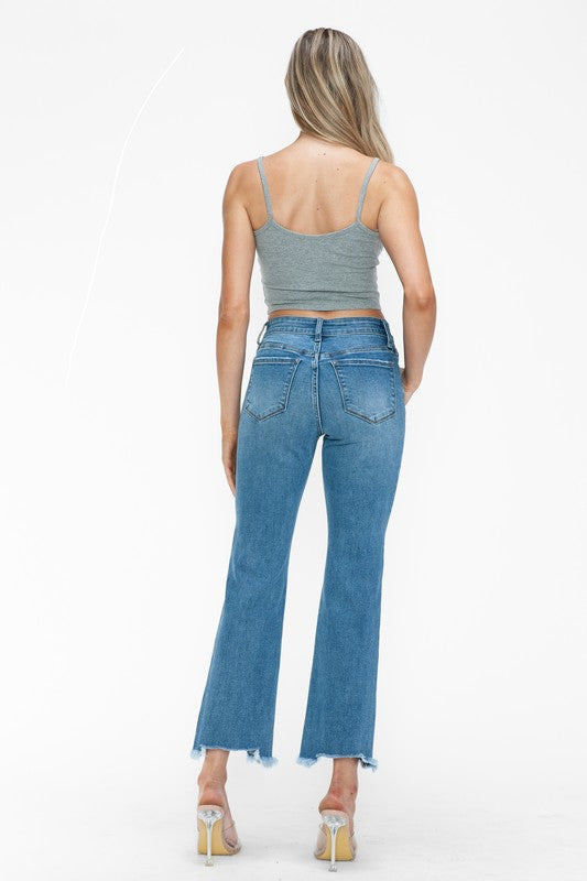 bytos Raw Hem Distressed Mid Rise Crop Jeans - SaltTree