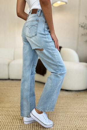 Judy Blue Full Size High Waist Distressed Straight Jeans - SaltTree