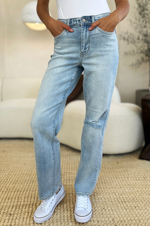 Judy Blue Full Size High Waist Distressed Straight Jeans - SaltTree