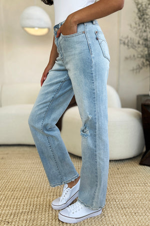 Judy Blue Full Size High Waist Distressed Straight Jeans - SaltTree