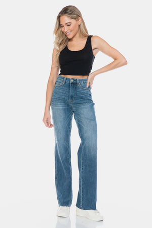 Judy Blue Full Size Tummy Control Cut Raw Hem Straight Jeans - 88848TD