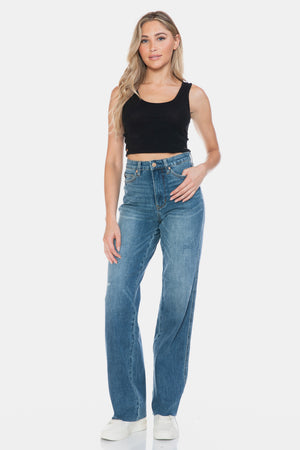 Judy Blue Full Size Tummy Control Cut Raw Hem Straight Jeans - 88848TD