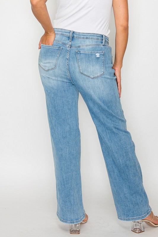 bytos Full Size Distressed High Rise Straight Jeans - SaltTree