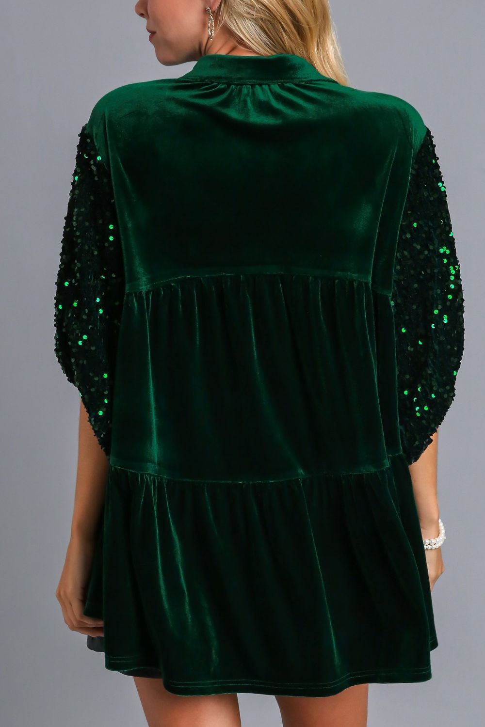 Umgee Sequin Detail Tiered Back Half Sleeve Shirt - SaltTree