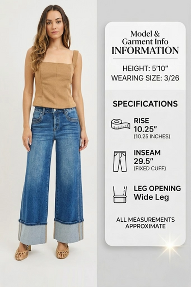 Risen Jeans - Mid Rise Wide Leg Cuffed Jeans (29.5" Inseam) - PWA21444-SaltTree