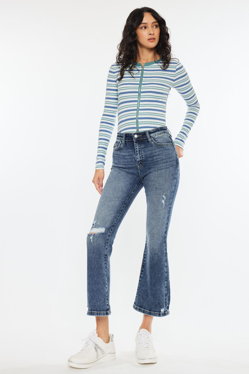 Miley High Rise Cropped Flare Jeans - Essential, KC20057D - SaltTree
