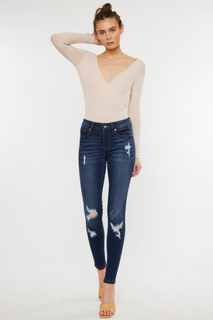 Kancan - Women's Mid Rise Destroyed Skinny Jeans KC8001 ST - SaltTree