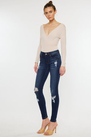 Kancan - Women's Mid Rise Destroyed Skinny Jeans KC8001 ST - SaltTree