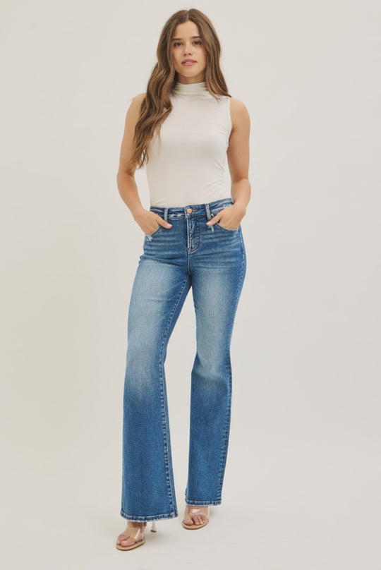 Risen Jeans - Tummy Control High Rise Flare Jeans - PF21348