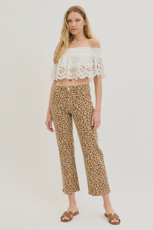 Risen Jeans - Leopard Mid Rise Ankle Slim Straight Pants (27.5" Inseam) - PSA21145