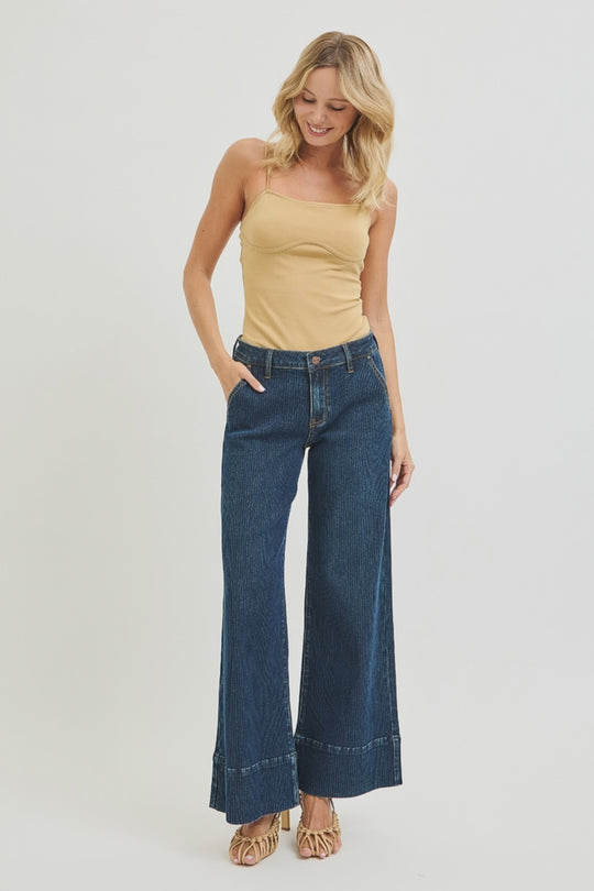 Risen Jeans - Mid Rise Fit Wide Leg Hem Jeans - PW21304