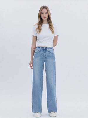 Vervet - High Rise Clean Cut Raw Hem Wide Jeans (32" Inseam) - T6900