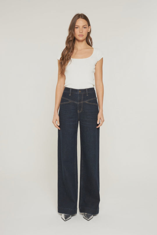 Mica Denim - Super High Rise Wide Leg W Front Yoke Jeans - MDP-W3456B