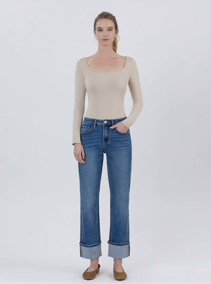 Vervet - High Rise Ankle Straight Jeans with 4" Single Cuff (28" Inseam) - LV1608