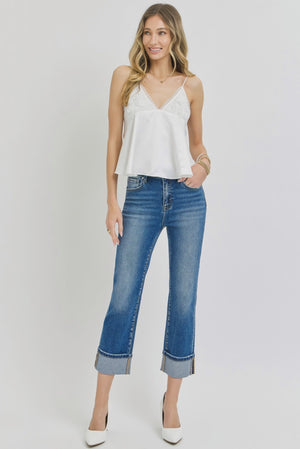 Risen Jeans - High Rise Full Length Straight Leg Jeans with Adjustable Cuffed Hem - RDP5580