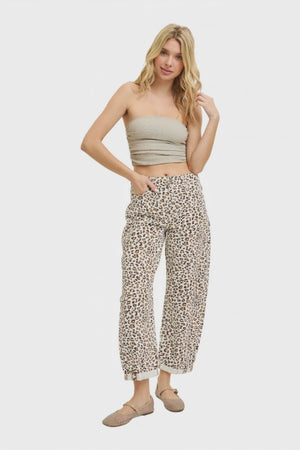 Risen Jeans - Slouchy Cropped Barrel Pants with Leopard Cuffs (25.5"-27.5" Inseam) - PGC21146