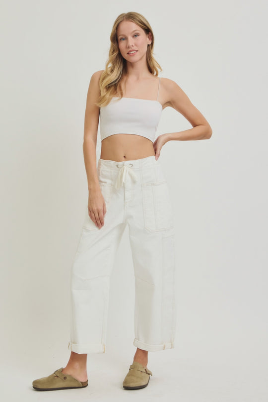 Risen Jeans - High Rise Crop Wide Barrel Cargo Pocket Jeans - PG21142C