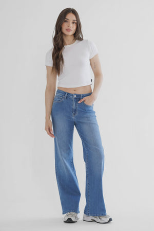 Mica Denim - High-Rise Wide-Leg Jeans in Classic Indigo (32" Inseam) - MDP-W3375