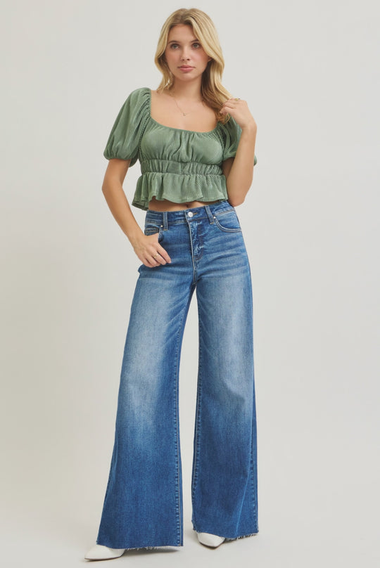 Risen Jeans - Tummy Control High Rise Ankle Palazzo Jeans - PWA21114M