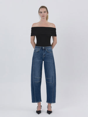 Flying Monkey - High Rise Dark Wash Barrel Leg Jeans (27.5" Inseam) - F5768D