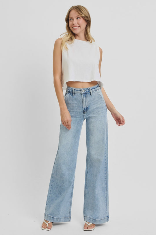 Risen Jeans - High Rise Wide Leg Slanted Pocket Jeans - RDP5660HD