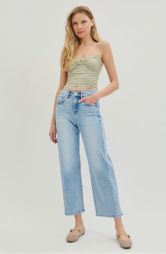 Risen Jeans - High Rise Crop Length Barrel Jeans Adjustable Waist Band - PGC21174L