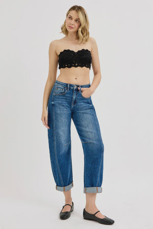 Risen Jeans - High Rise Boyfriend Cuffed Barrel Jeans - RDP5901