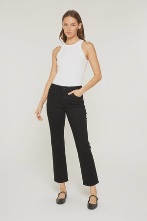 Mica Denim - Mid-Rise Ankle Straight Jeans - Solid Black (28" Inseam) - MDP-T598BLK