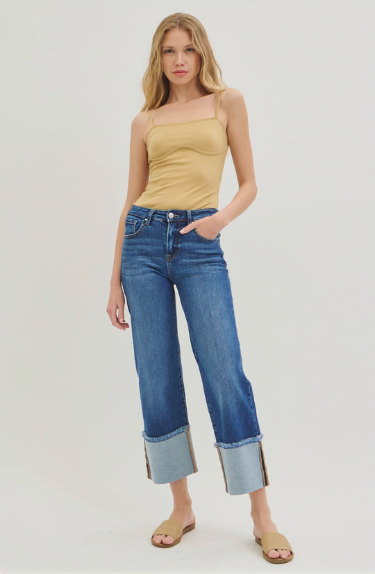 Risen Jeans - Mid Rise Crop Wide Cuffed Jeans - PWC21289D