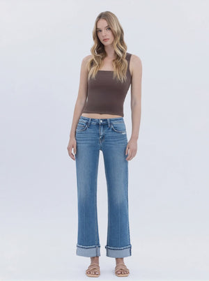 Vervet - Mid Rise Cuffed Ankle Slim Wide Jeans (28" Inseam) - LV1948