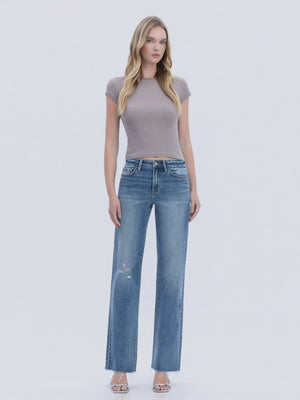 Flying Monkey - High Rise Frayed Hem Slim Wide Jeans (32" Inseam) - F6376