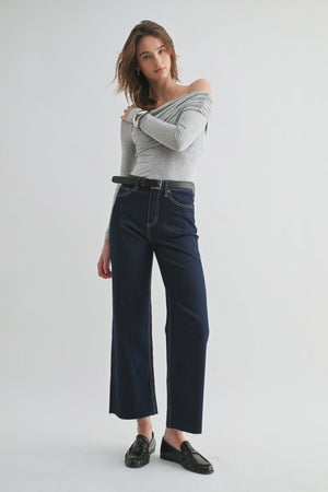 Mica Denim - High-Rise Wide-Leg Ankle Jeans in Glitter Fabric (29" Inseam) - MDP-W3707