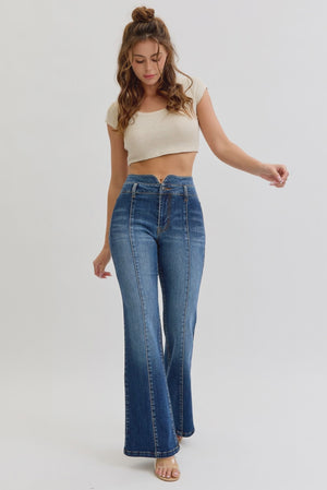 Cello Jeans - Super High Double Waist Band Flare Jeans (33" Inseam) - AM39178DK