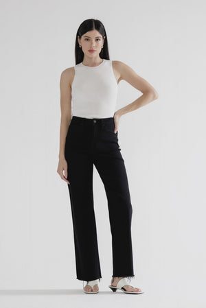 Mica Denim - High-Rise Slim Wide-Leg Jeans with Raw Hem - Black (31" Inseam) - MDP-W3251BK