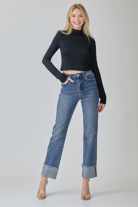 Risen Jeans - High Rise Straight Cuffed Relaxed Jeans - RDP5379CH