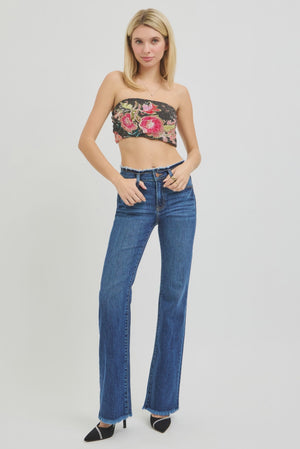 Risen Jean - Mid-Rise Bootcut Jeans with Frayed Waistband and Hem Detail (32.5" Inseam) - PB21475