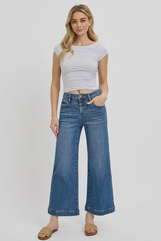 Risen Jeans - High Rise Crop Wide Front Yoke Detailed Jeans - PWC21059