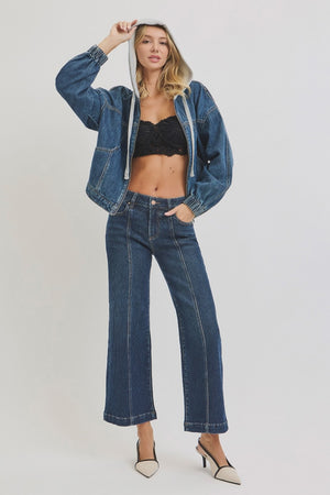 Risen Jeans - Mid Rise Crop Wide Front Seamed Detailed Jeans - PWC21302