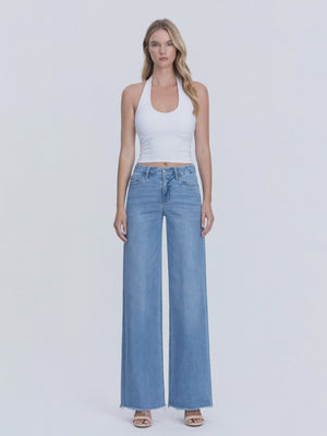Vervet - High Rise Medium Wash Frayed Hem Wide Leg Jeans (32" Inseam) - LV1682