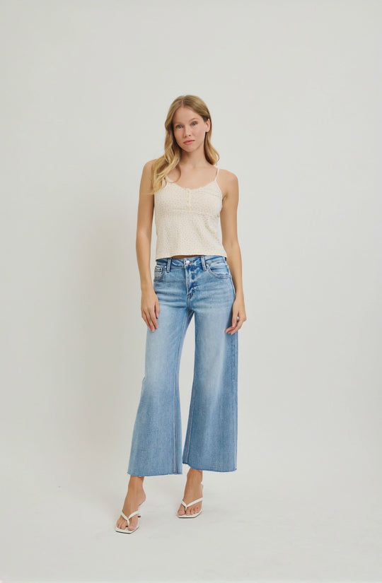 Risen Jeans - Mid Rise Crop Wide Raw Cut Hem Jeans - PWC21093L