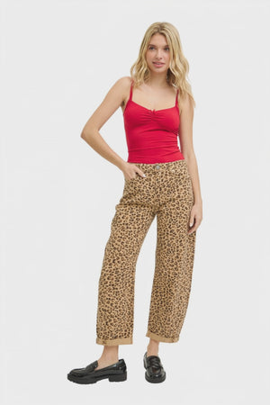 Risen Jeans - Slouchy Cropped Barrel Pants with Leopard Cuffs (25.5"-27.5" Inseam) - PGC21146