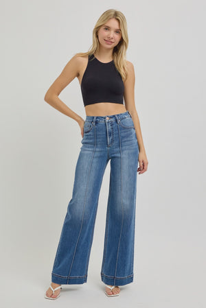 Risen Jeans - Tummy Control High Rise Ankle Wide Front Pintuck Jeans - PWA21011