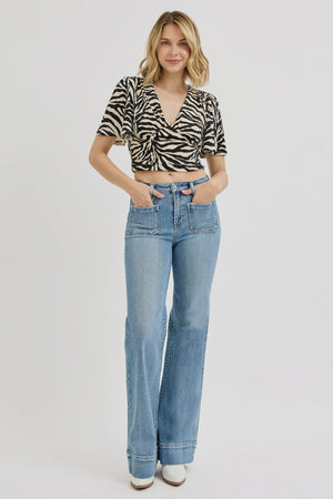 Risen Jeans - High Rise Wide Flare Patch Pocket Jeans - PW21004