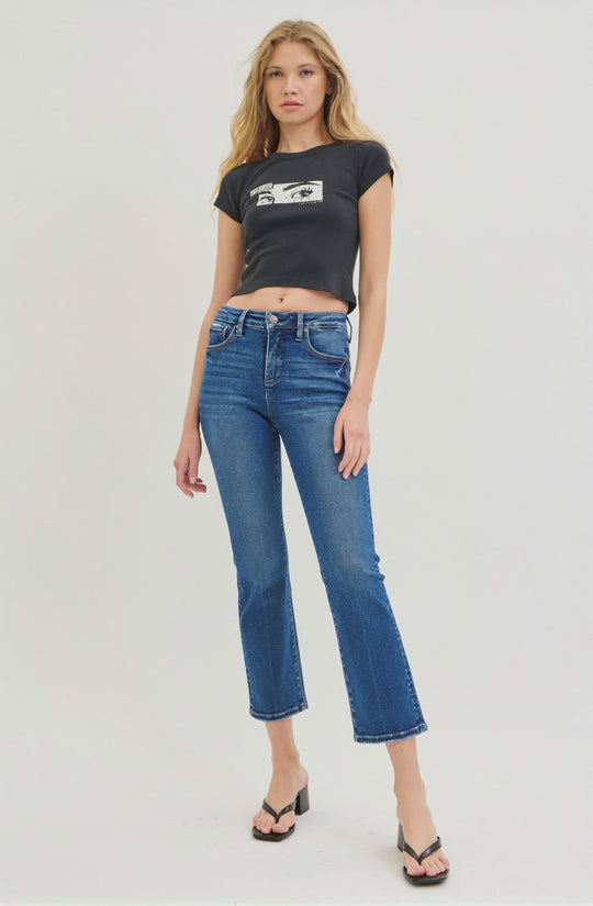 Risen Jeans - Tummy Control High Rise Crop Straight Jeans - PSC21045D