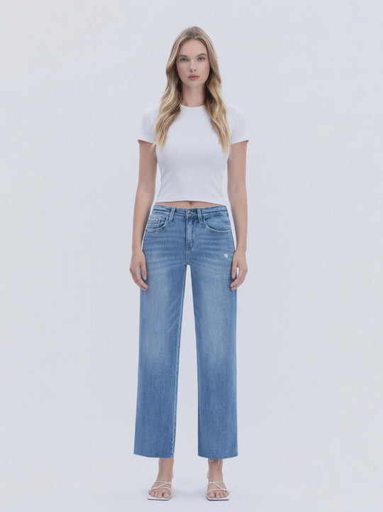 Flying Monkey Jeans - High Rise Raw Hem Slim Wide Jeans - F5723