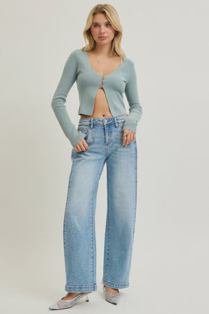 Risen Jeans - Mid Rise Fit Wide & Barrel Transferable Leg Snap Closed Hem Jeans - PW21255