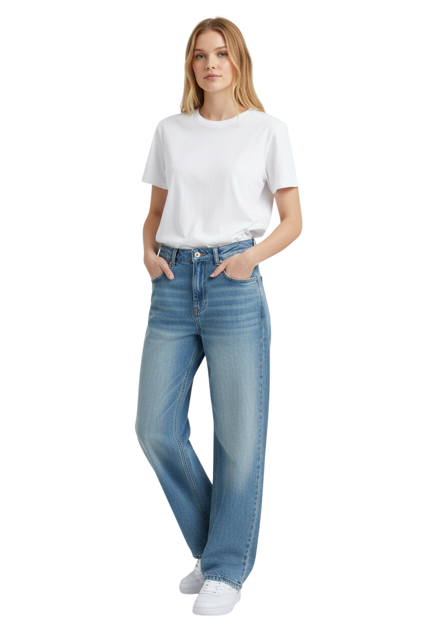 Wax Jean - Women's High Waisted Straight Leg Jeans - Stretchy Vintage Wash 90s Mom Denim - 90379