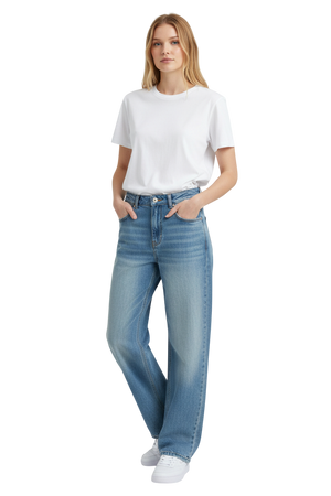 Wax Jean - Women's High Waisted Straight Leg Jeans - Stretchy Vintage Wash 90s Mom Denim - 90379