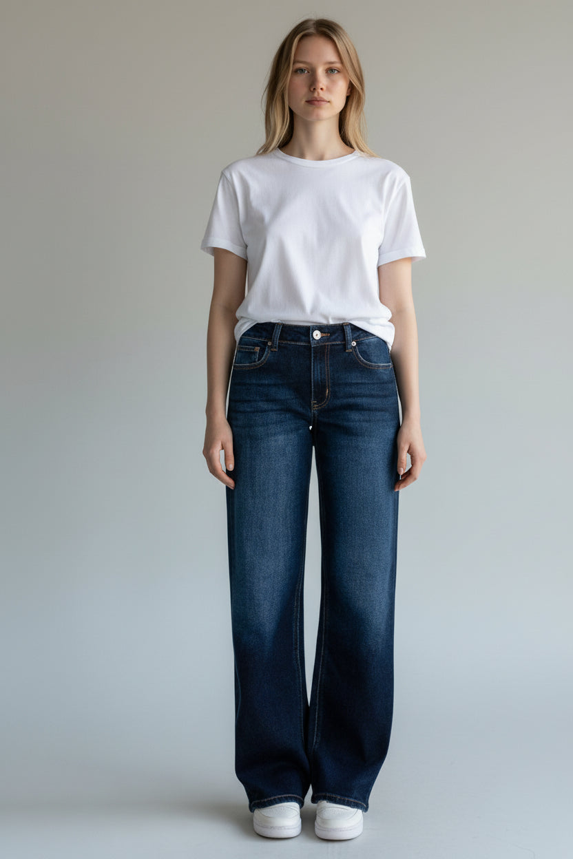 Wax Jeans - Women's Low Rise Wide Leg Denim Pants - 90403