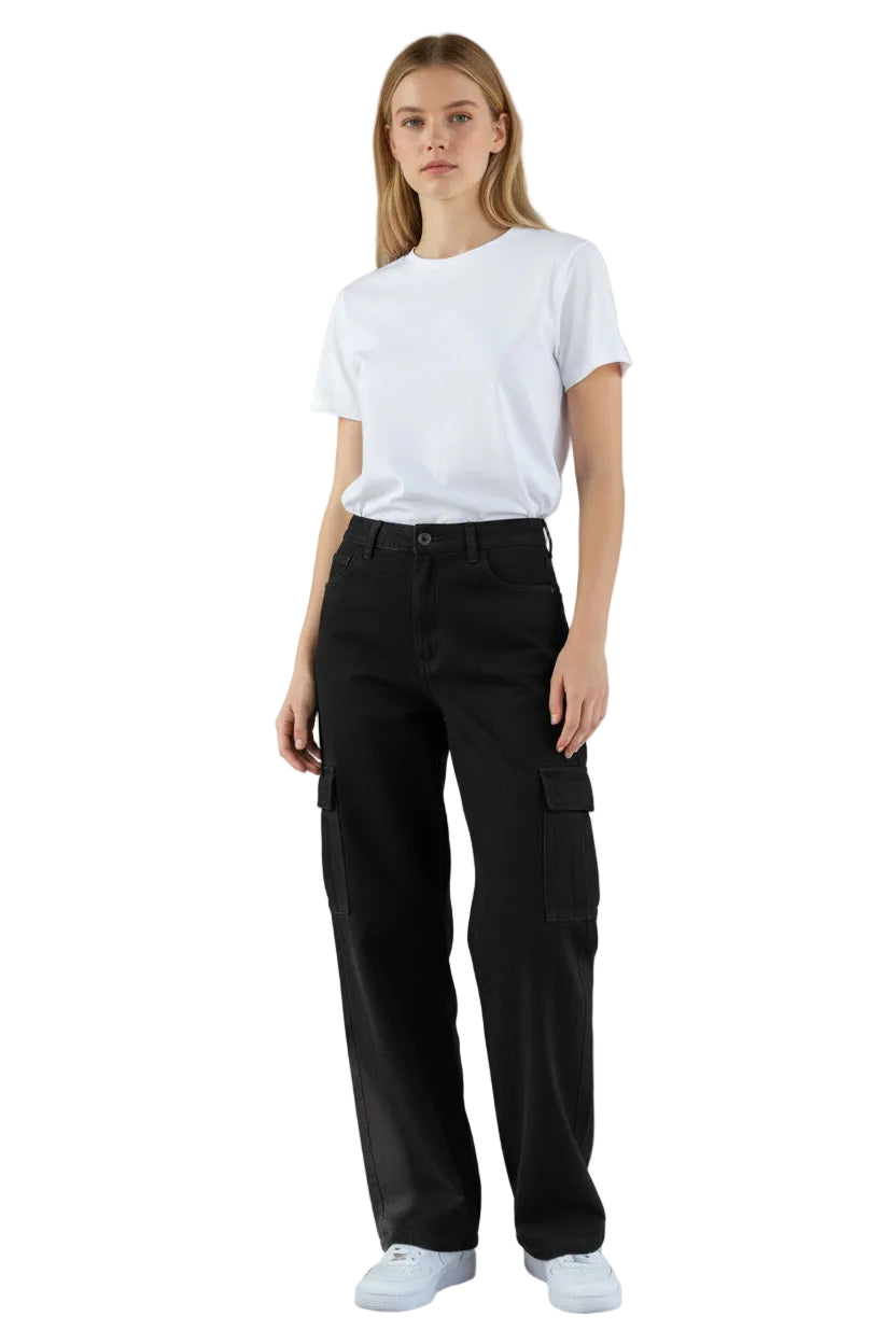Wax Jeans - Women's High Waisted Wide Leg Twill Cargo Pants - 90339
